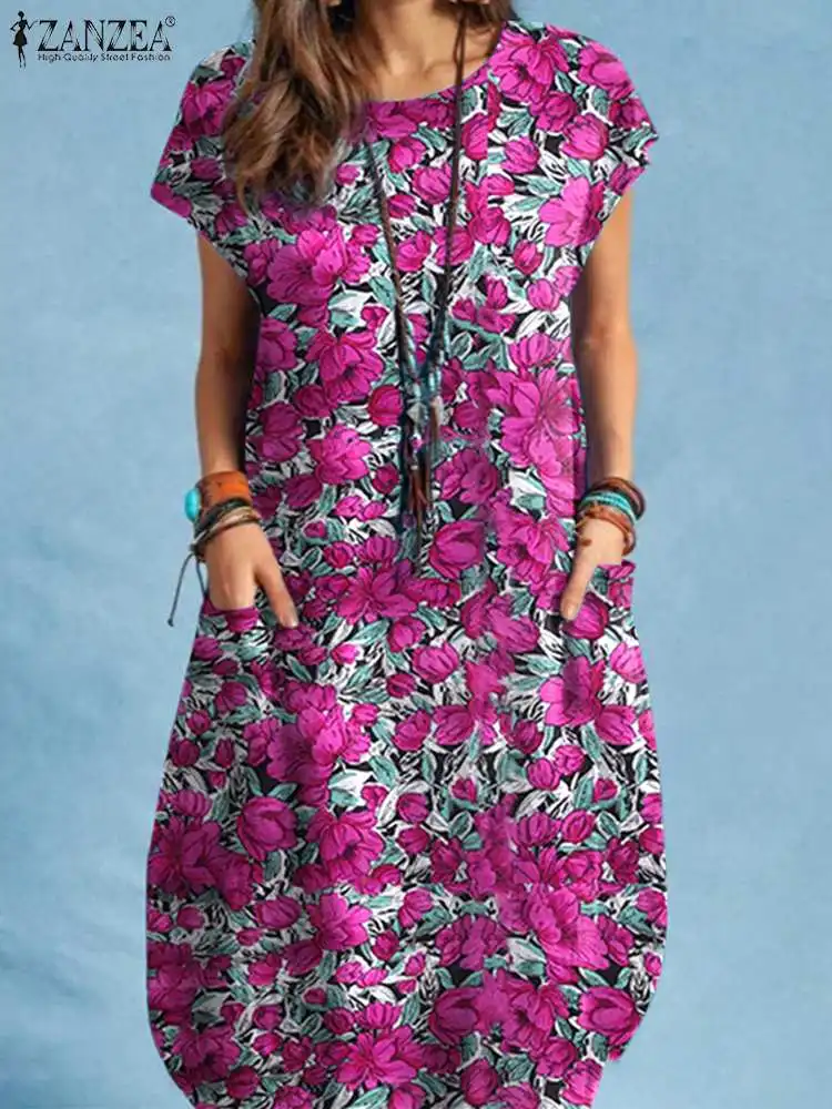 Женский Свободный Повседневный Элегантный праздничный халат ZANZEA, летнее платье с цветочным принтом и круглым вырезом, платья до колена с ко... 
Женский Свободный Повседневный Элегантный праздничный халат ZANZEA, летнее платье с цветочным принтом и круглым вырезом, платья до колена с ко...