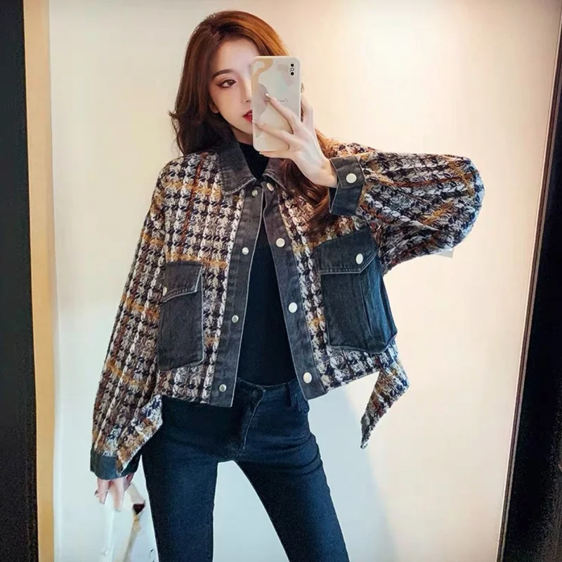 Tweed Patchwork Women Denim Shirt Jacket Lapel Fashion Print Long Sleeve Female Autumn Loose Jeans Shirt Coat Streetwear E129
Tweed Patchwork Women Denim Shirt Jacket Lapel Fashion Print Long Sleeve Female Autumn Loose Jeans Shirt Coat Streetwear E129