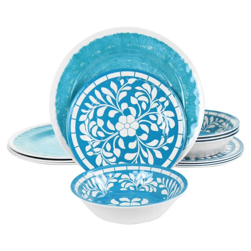 

Adorable, Durable 12 Pcs Teal Melamine Dinnerware Set - Perfect for Home & Restaurant Use - Ideal Choice for Daily or Special Oc