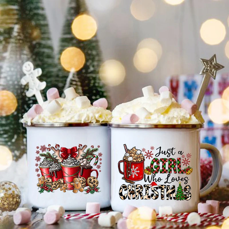 

Рождественские эмалированные кофейные кружки Just A Girl, Рождественская вечеринка, чашки с горячим какао-шоколадом, кружка для напитков, посуда для напитков, рождественские подарки