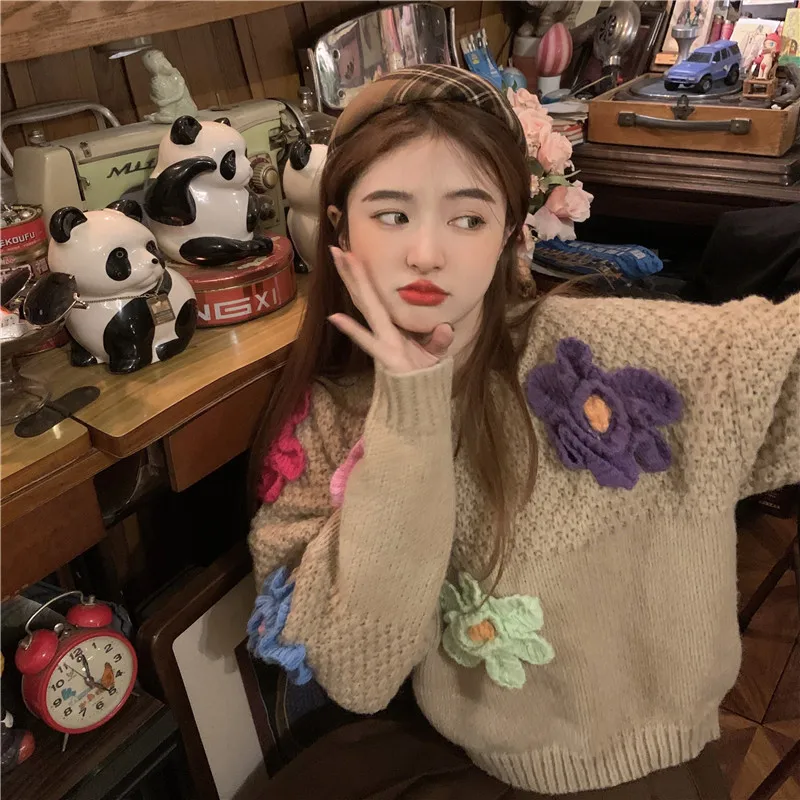 2022Korean Autumn and Winter Sweet Color Three-dimensional Heavy Industry Flowers Knitted Thick Sweater Loose Slim Knit Sweater
2022Korean Autumn and Winter Sweet Color Three-dimensional Heavy Industry Flowers Knitted Thick Sweater Loose Slim Knit Sweater