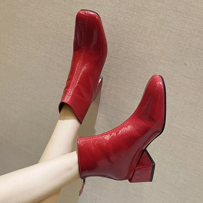 Women Ankle Boots Square Toe Dress Shoes Patent Leather High Heels Booties 2021 Winter Shoes Square Heeled botas mujer Red 9457N
Women Ankle Boots Square Toe Dress Shoes Patent Leather High Heels Booties 2021 Winter Shoes Square Heeled botas mujer Red 9457N