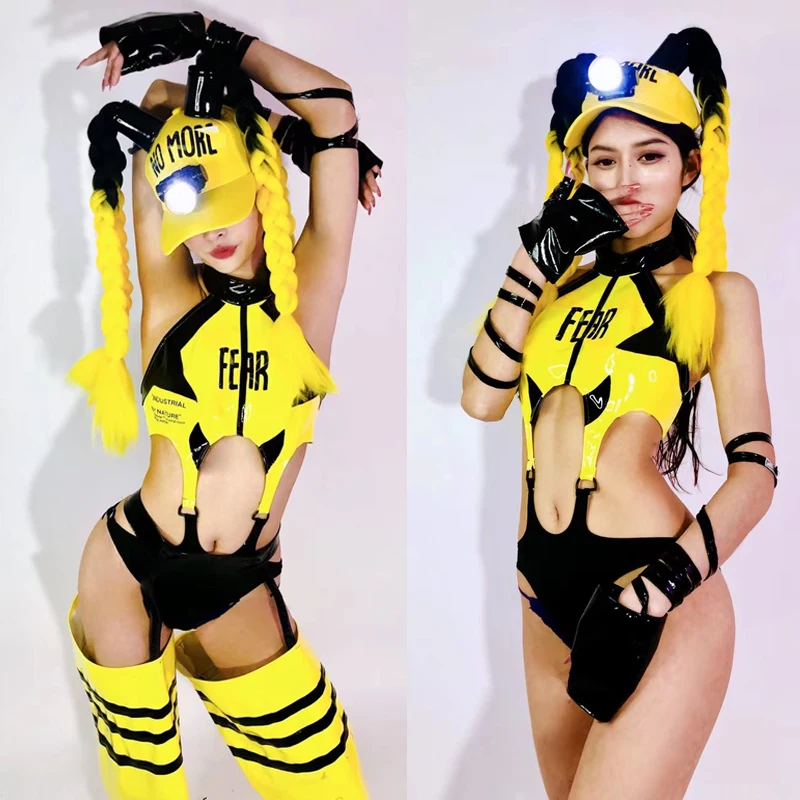 Gogo Costume Black And Yellow Paneled Bodysuit Dreadlocks Hat Festival Outfit Pole Dance Clothes Stage Performance Wear XS4144
Gogo Costume Black And Yellow Paneled Bodysuit Dreadlocks Hat Festival Outfit Pole Dance Clothes Stage Performance Wear XS4144
