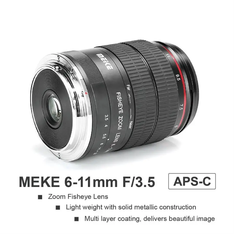 Meike 6-11mm Ultra Wide F3.5 Zoom Fisheye Lens For SONY Canon FUJI All M43 Mount DSLR Cameras With APS-C M43 Camera Lennings
Meike 6-11mm Ultra Wide F3.5 Zoom Fisheye Lens For SONY Canon FUJI All M43 Mount DSLR Cameras With APS-C M43 Camera Lennings
