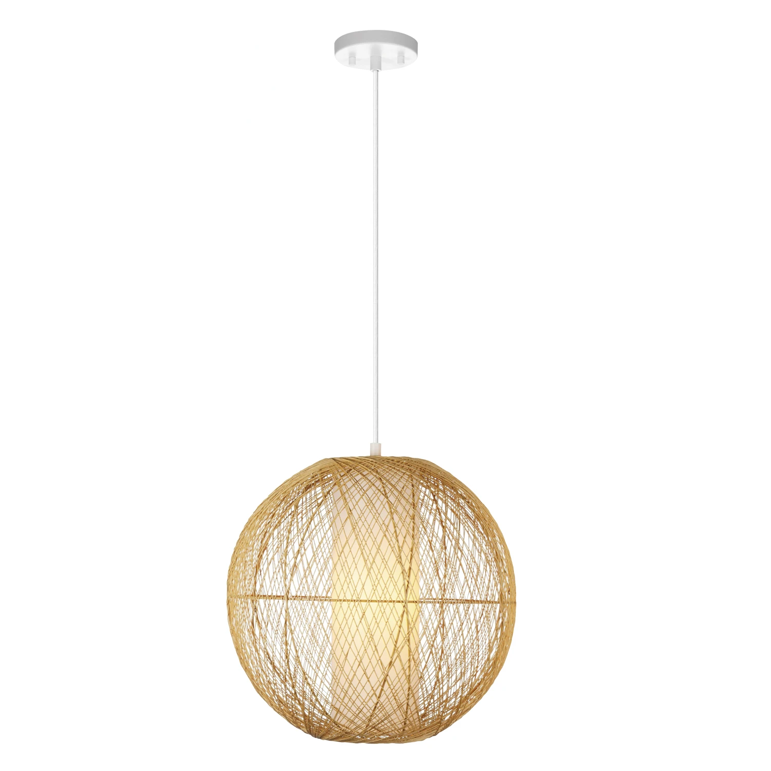 

HMTX 1-Light Natural Rattan Pendant with White Inner Fabric Shade and Designer White Cloth Cord, Bulb Included, 61014