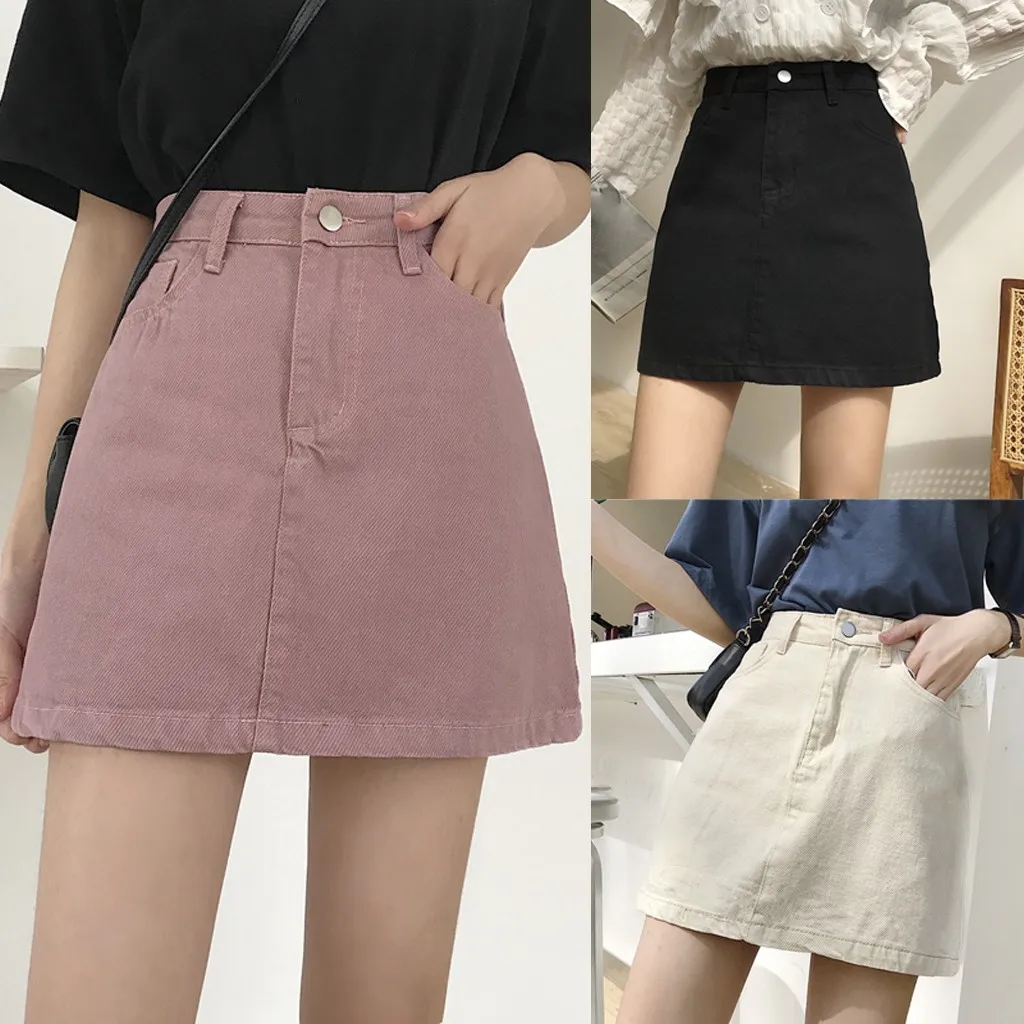 

Fashion Solid Demin Mini Skirt Women Summer 2023 New Korean Causal Jean Short Skirt Female Purple Faldas Mujer