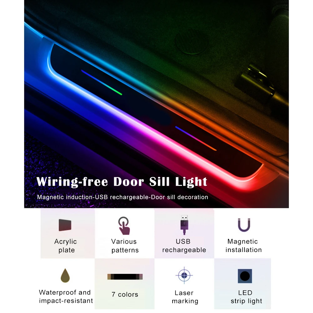 NEW 7Color Car Door illuminated Sill Light Customized Projector lamp Wireless USBCharge LED Welcome Pedal Car Scuff Plate Pedal
NEW 7Color Car Door illuminated Sill Light Customized Projector lamp Wireless USBCharge LED Welcome Pedal Car Scuff Plate Pedal