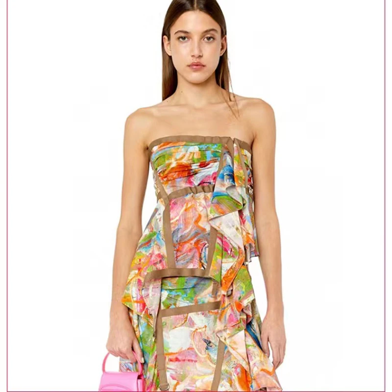 Printed skirt set 2023 summer new y2k smocked top sexy fashion halter hundred slim Slim thin half-body skirt ladies skirt
Printed skirt set 2023 summer new y2k smocked top sexy fashion halter hundred slim Slim thin half-body skirt ladies skirt
