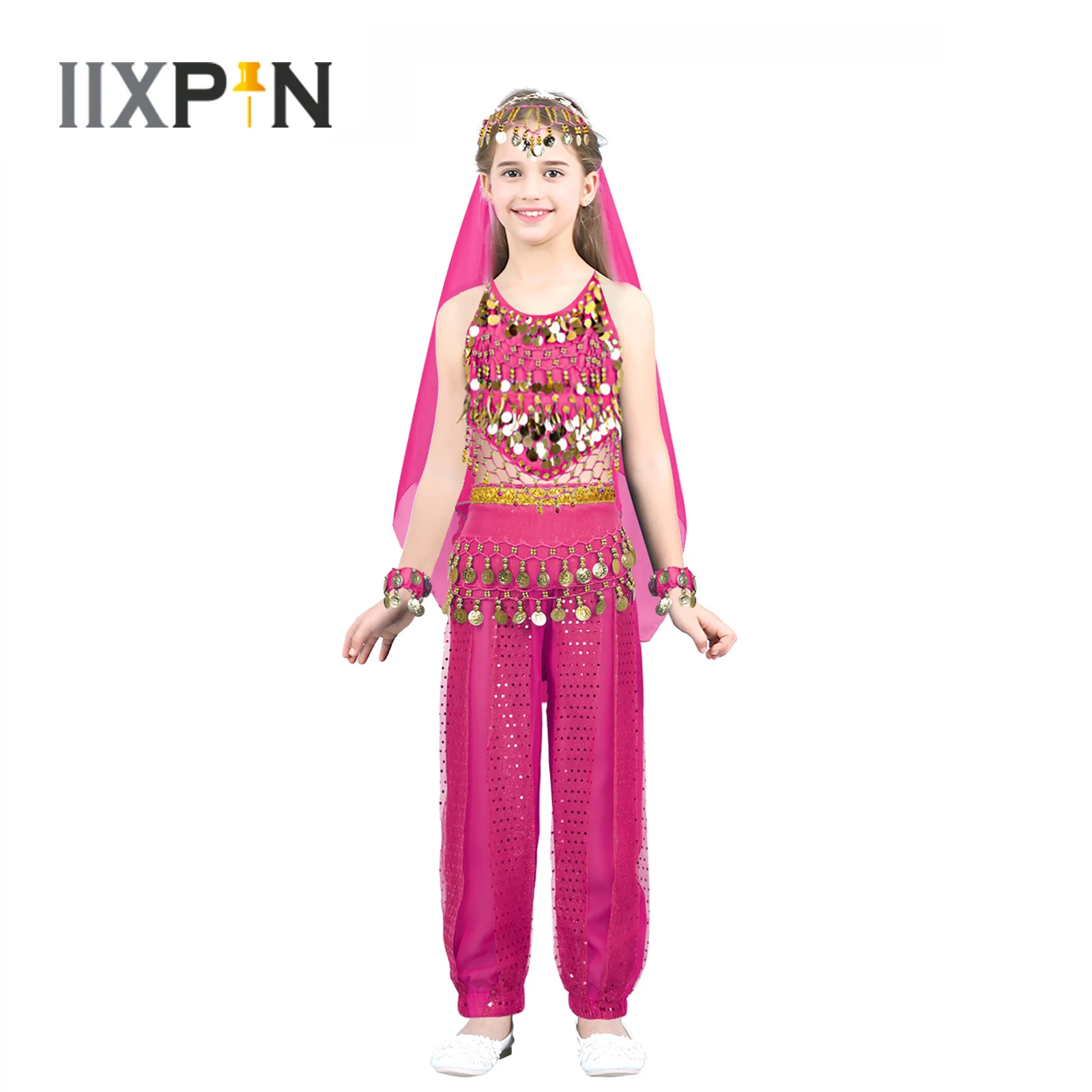 Kids Girls bellydance costume India Belly Dance Costumes Outfit Halter Top with Pants Headwear Waist Chain and Bracelets Set
Kids Girls bellydance costume India Belly Dance Costumes Outfit Halter Top with Pants Headwear Waist Chain and Bracelets Set