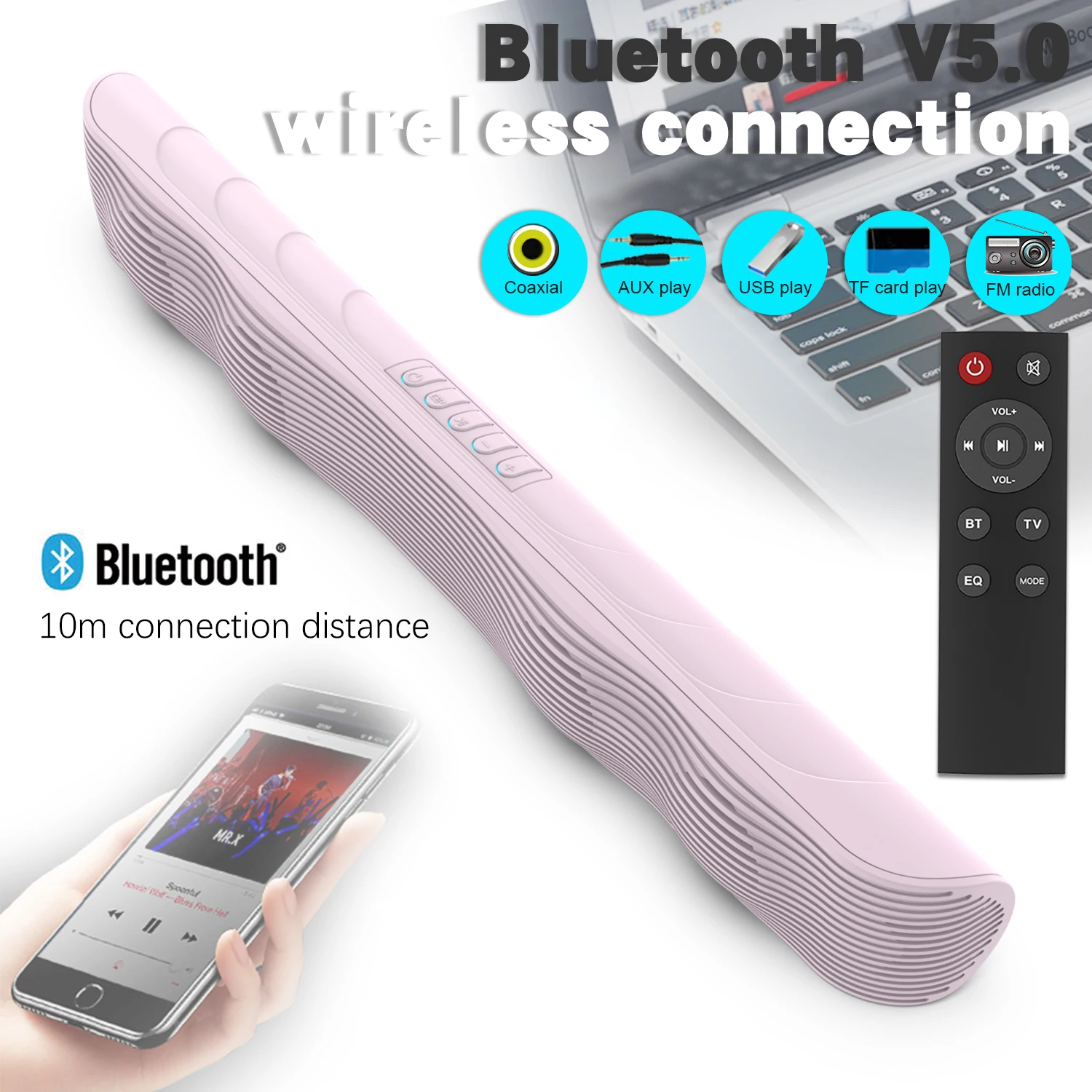 Pink Portable Soundbar for TV/PC Wireless Bluetooth 5.0 Game Speakers with Remote Control Built-in Lithium Battery
Pink Portable Soundbar for TV/PC Wireless Bluetooth 5.0 Game Speakers with Remote Control Built-in Lithium Battery