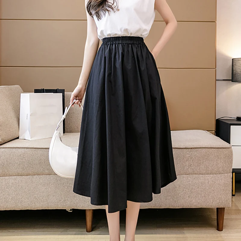 Summer New Fashion Skirts Women Elastic High Waist A Line Loose Thin Casual Skirt Female Black Basic Folds Mid-Calf Jupe Femme
Summer New Fashion Skirts Women Elastic High Waist A Line Loose Thin Casual Skirt Female Black Basic Folds Mid-Calf Jupe Femme