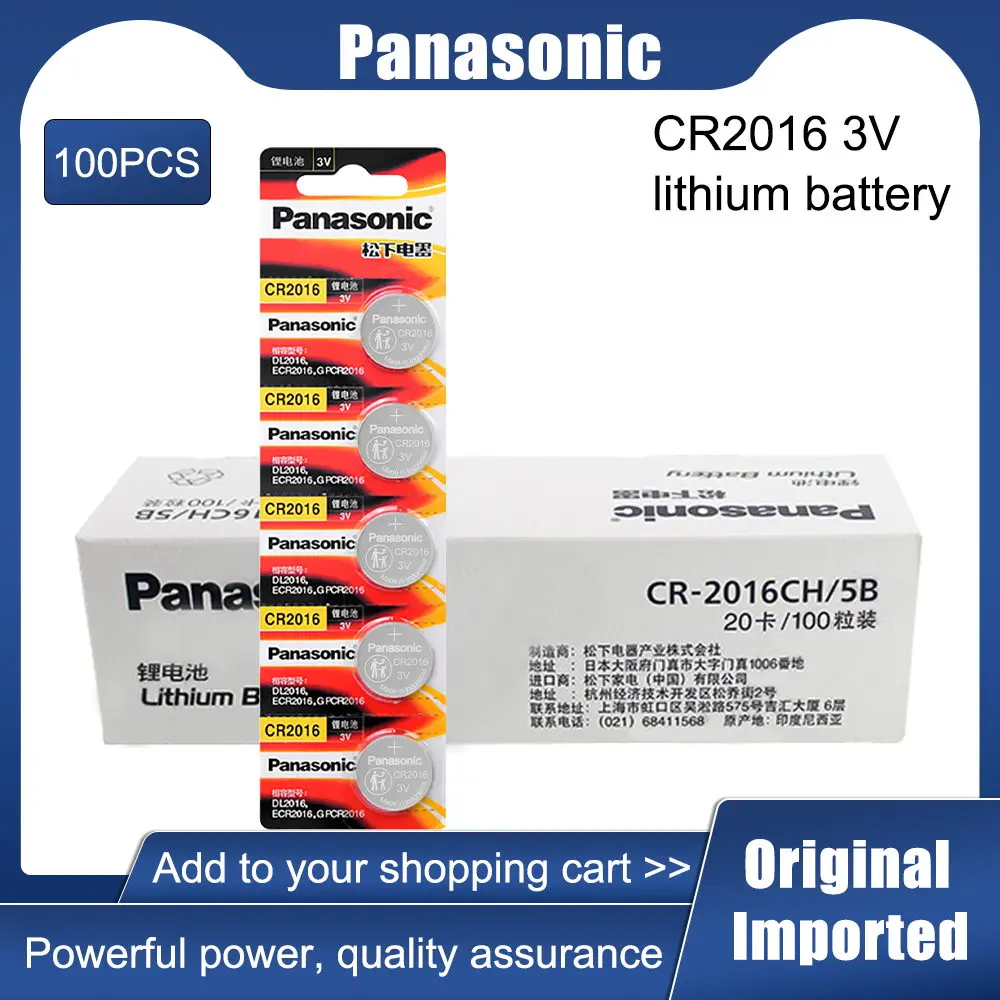 Panasonic Top Quality Lithium Battery 100PCS/LOT 3V cr2016 Button Battery Watch Coin Batteries cr 2016 DL2016 ECR2016
Panasonic Top Quality Lithium Battery 100PCS/LOT 3V cr2016 Button Battery Watch Coin Batteries cr 2016 DL2016 ECR2016