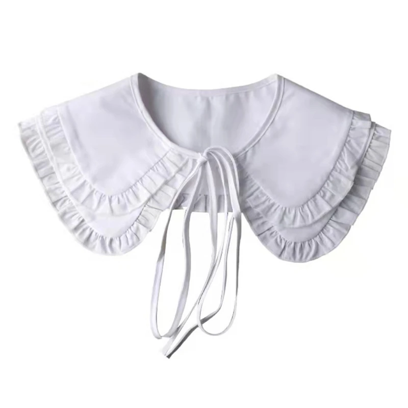 

Double Layer Ruffled Fake Collar Pleated White Dickey Shawl Wrap Women Capelet