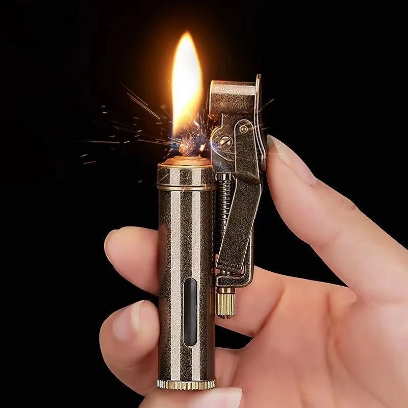 

Copper Kerosene Lighter Visual Oil Tank One-key Ignition Retro Nostalgic Grinding Wheel Lighter Men's Smoking Gift