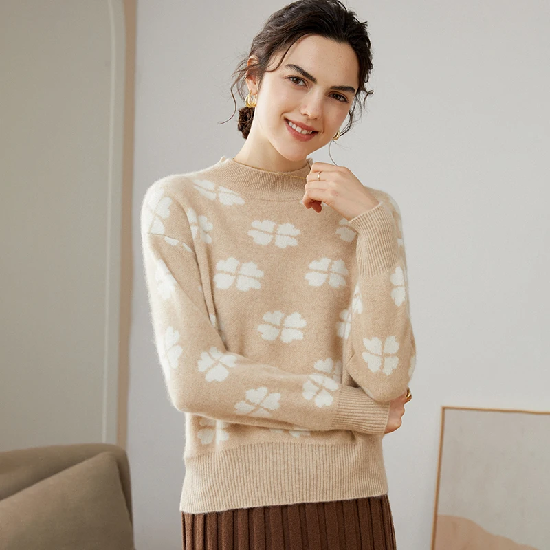 Luxury Women's Half-Turtleneck 100 Pure Mountain Cashmere Sweater Soft Waxy Inlay Design Loose Long Sleeve Sweater Age Reduction
Luxury Women's Half-Turtleneck 100 Pure Mountain Cashmere Sweater Soft Waxy Inlay Design Loose Long Sleeve Sweater Age Reduction
