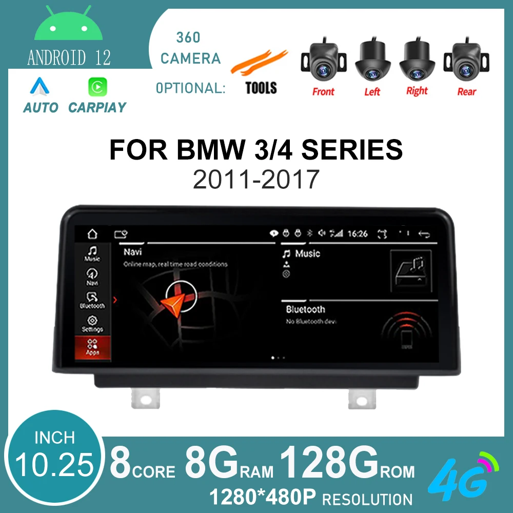 

10,25 "Android 12 оснащен для BMW 3/4 серии EVO столярные системы (2011-2017 лет) 10,25 дюймов 1280 дюймов 480 IPS экран