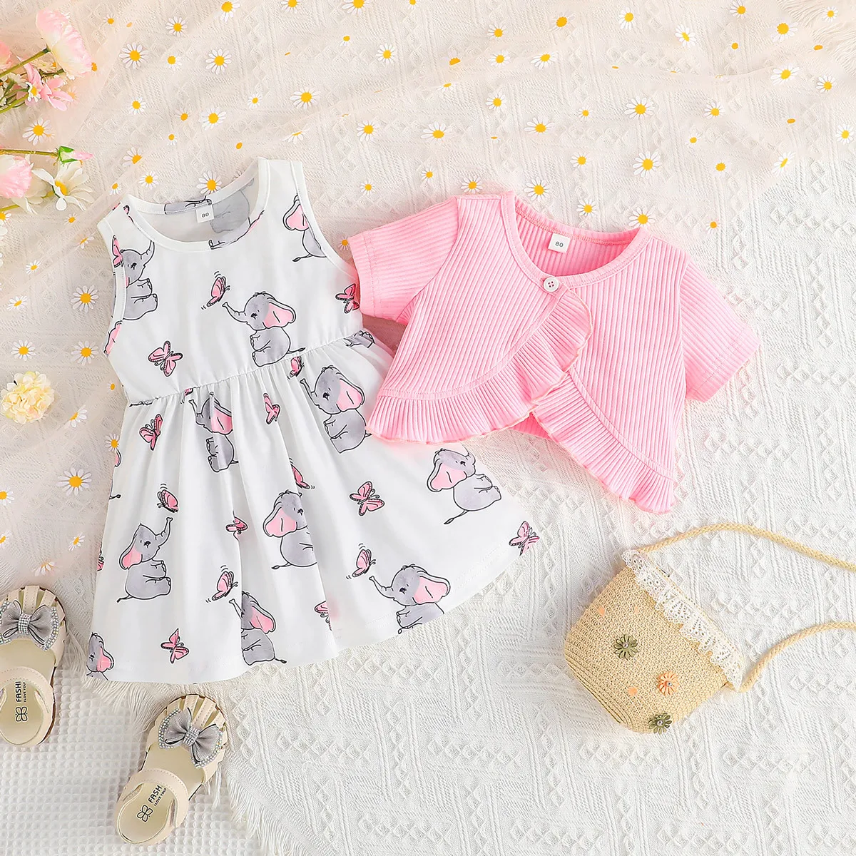 Summer Child Clothes Sets Short Sleeve Ruffles Pink T-shirt Print Elephant Dress 2 Piece Sets Designer Girls Clothes Sets 18M-7T
Summer Child Clothes Sets Short Sleeve Ruffles Pink T-shirt Print Elephant Dress 2 Piece Sets Designer Girls Clothes Sets 18M-7T