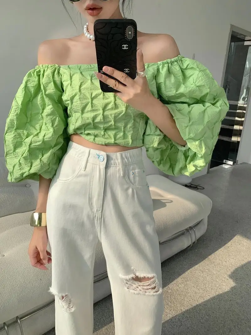 2022 new ins hot style sweet and spicy one-shoulder puff sleeve short top super fairy foreign style small shirt summer new real
2022 new ins hot style sweet and spicy one-shoulder puff sleeve short top super fairy foreign style small shirt summer new real