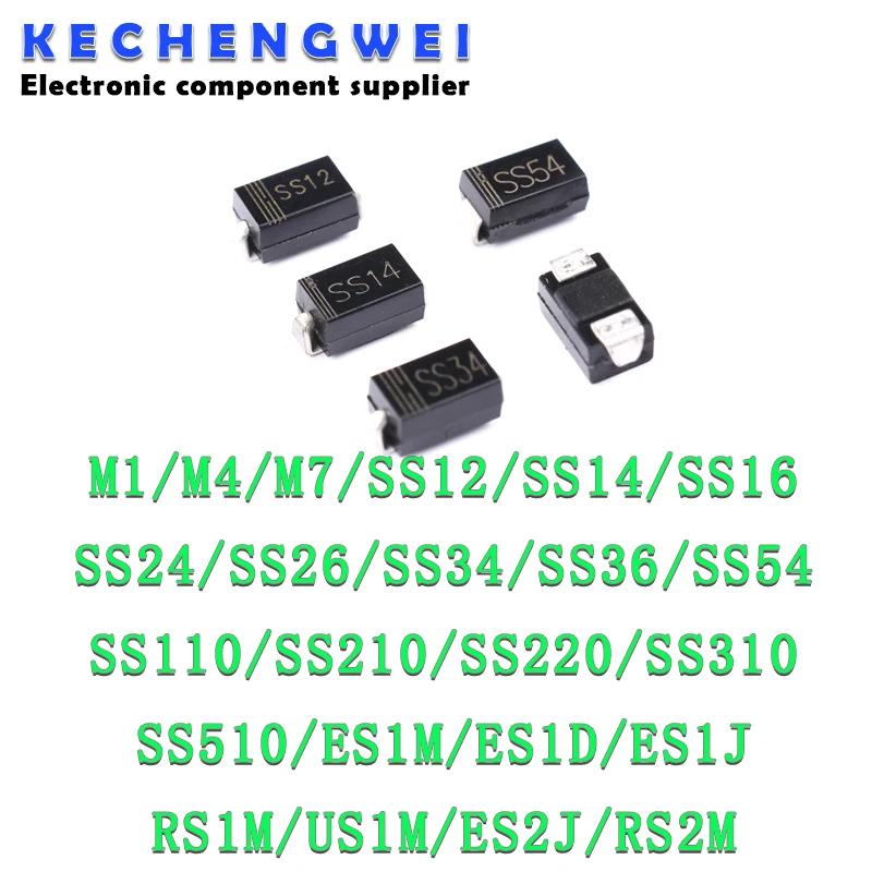 100pcs SMA Rectifier diode M1 M4 M7 SS12 SS14 SS16 SS24 SS34 SS26 SS36 SS110 SS210 SS210 US1M RS2M RS1M ES1D 1N4007 DO-214AC
100pcs SMA Rectifier diode M1 M4 M7 SS12 SS14 SS16 SS24 SS34 SS26 SS36 SS110 SS210 SS210 US1M RS2M RS1M ES1D 1N4007 DO-214AC