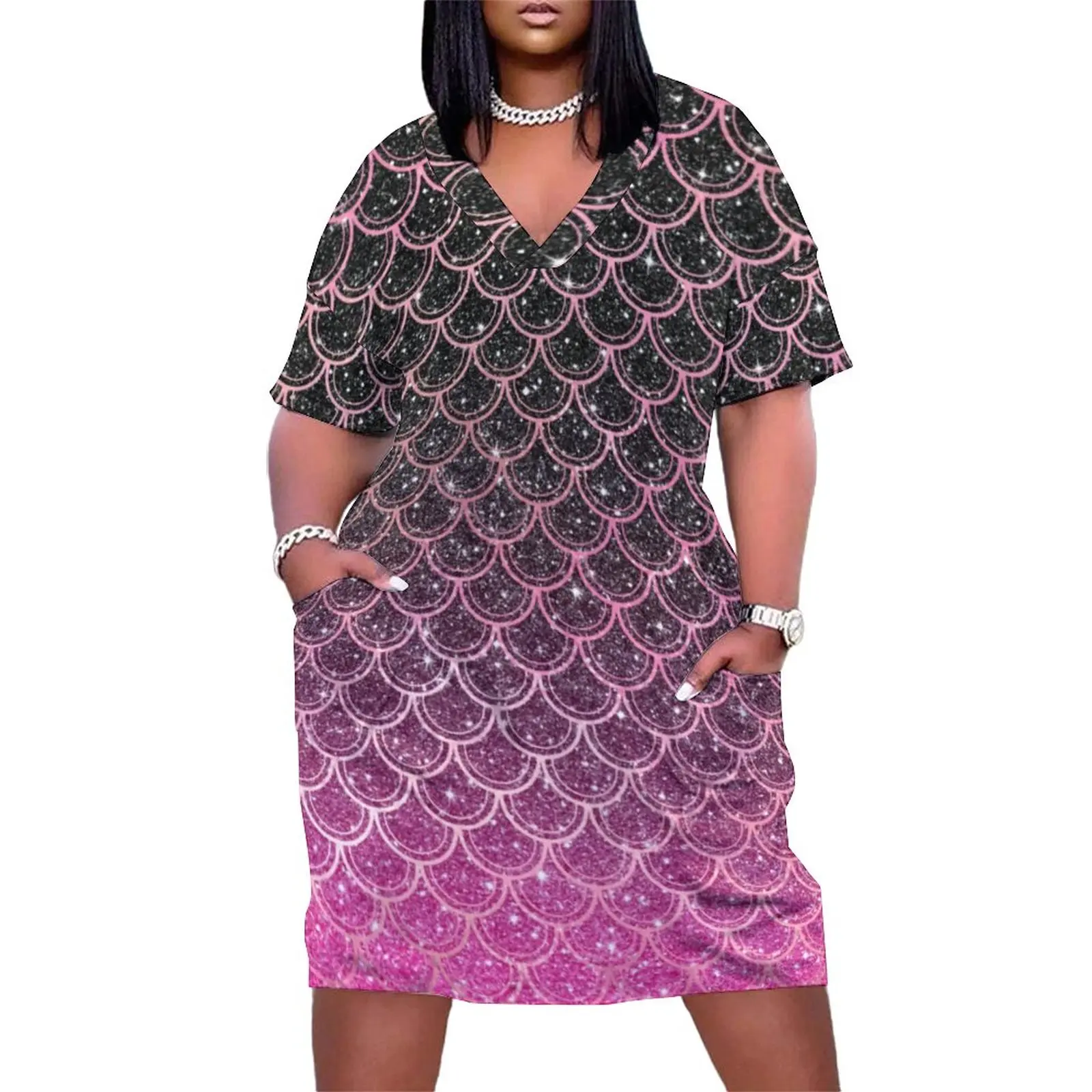 Mermaid Scales Casual Dress Holiday Ombre Glitter Print Trendy Dresses Female V Neck Custom Street Wear Dress Plus Size
Mermaid Scales Casual Dress Holiday Ombre Glitter Print Trendy Dresses Female V Neck Custom Street Wear Dress Plus Size