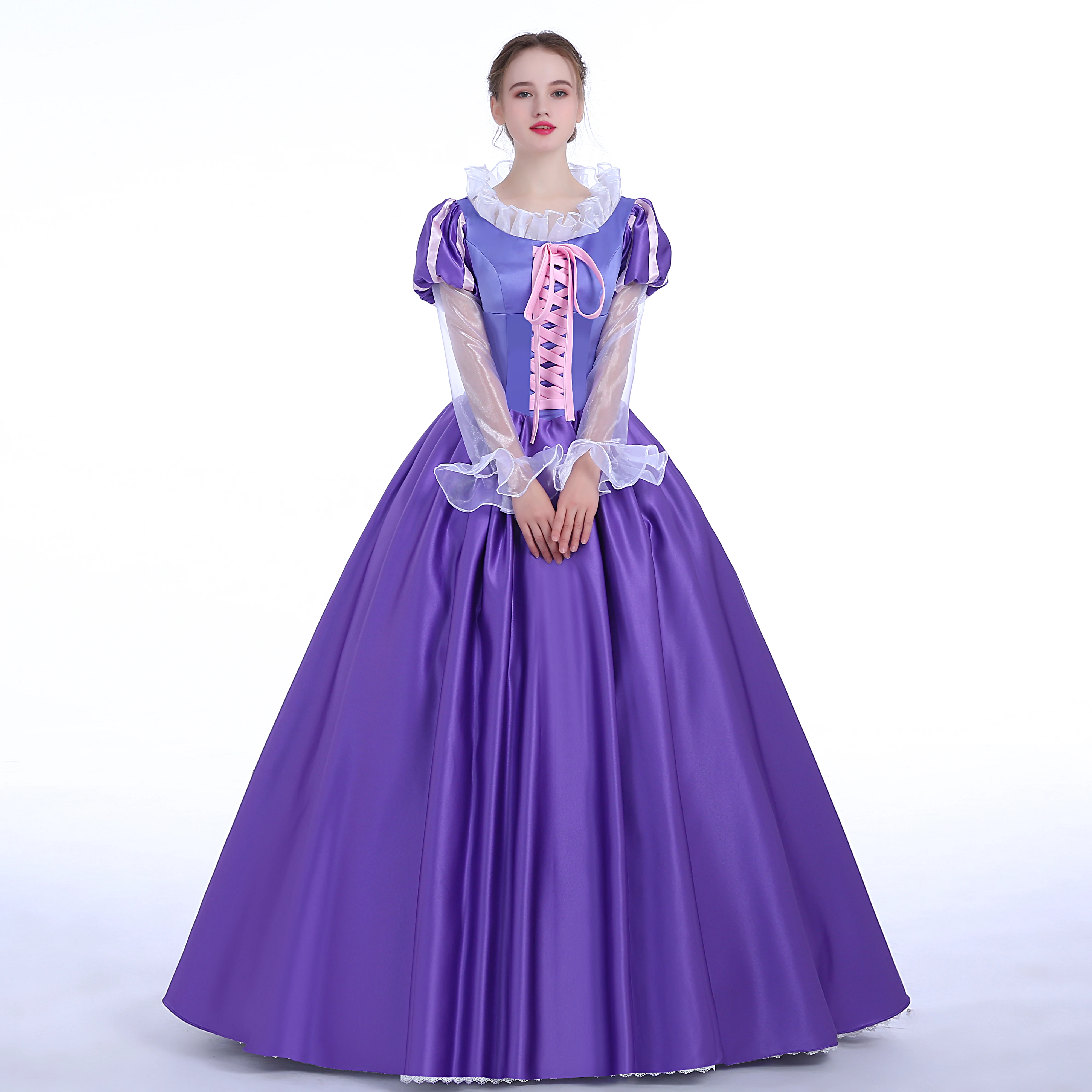 

2022 Latest Gem Purple Lace Sleeve Dress Ball Sweet Victorian Princess Dress Corset Elegant Beauty Pageant