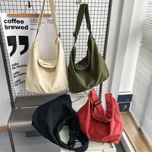 2023 Girls Fashion Simple Canvas Bag Large Capacity Cotton Commuter Feel Good Crossbody Bags College Student Class Travel Wallet