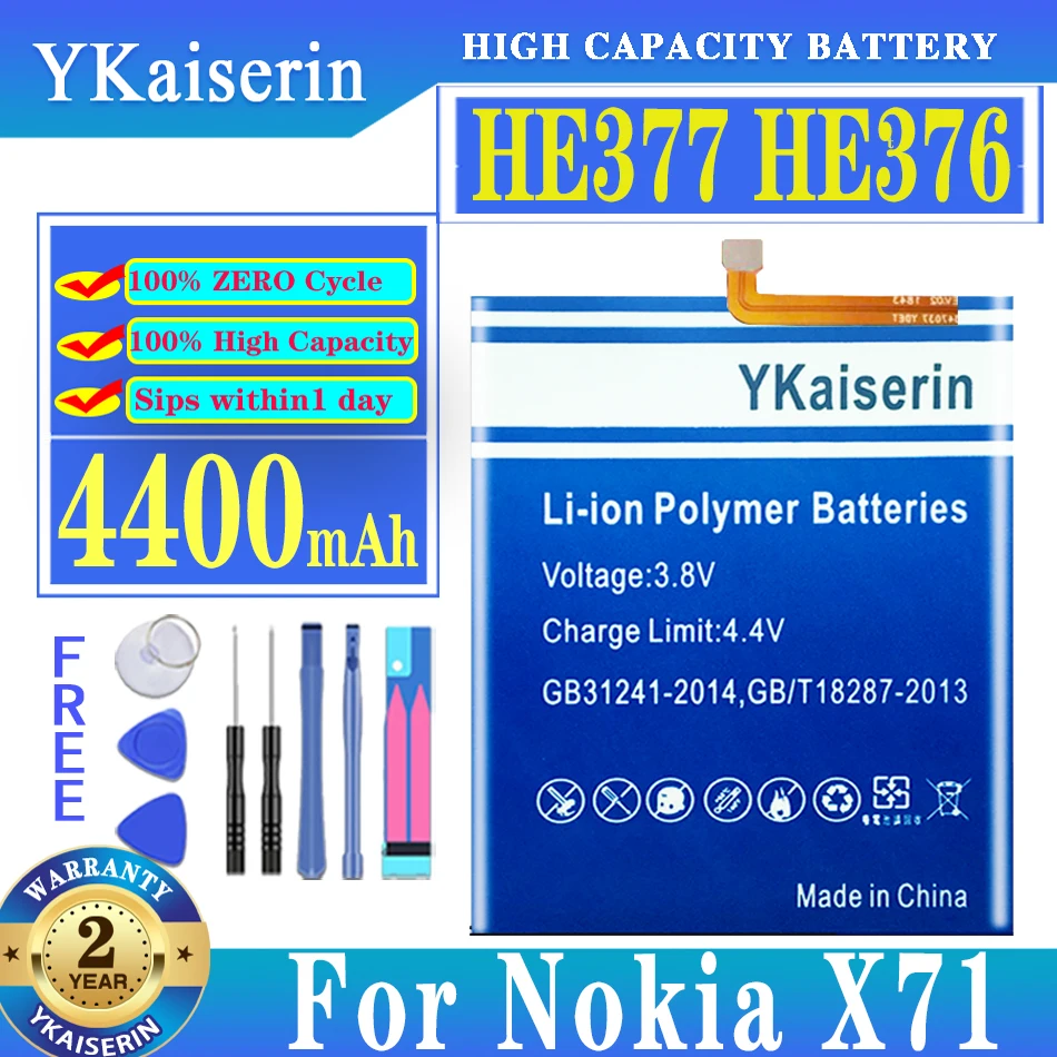 

YKaiserin HE377 HE376 4400mAh High Quality Battery For Nokia X71 Replacement Battery