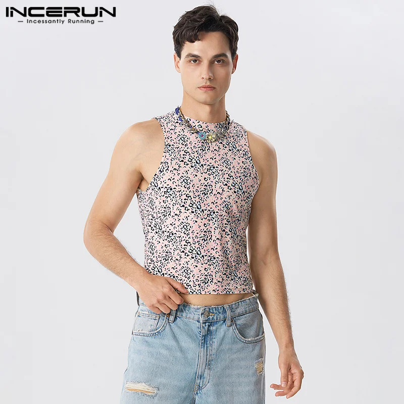 

INCERUN Tops 2023 American Style New Men's Leopard Printing Back Hollowed Out Waistcoat Casual Streetwear Male Sexy Vests S-5XL