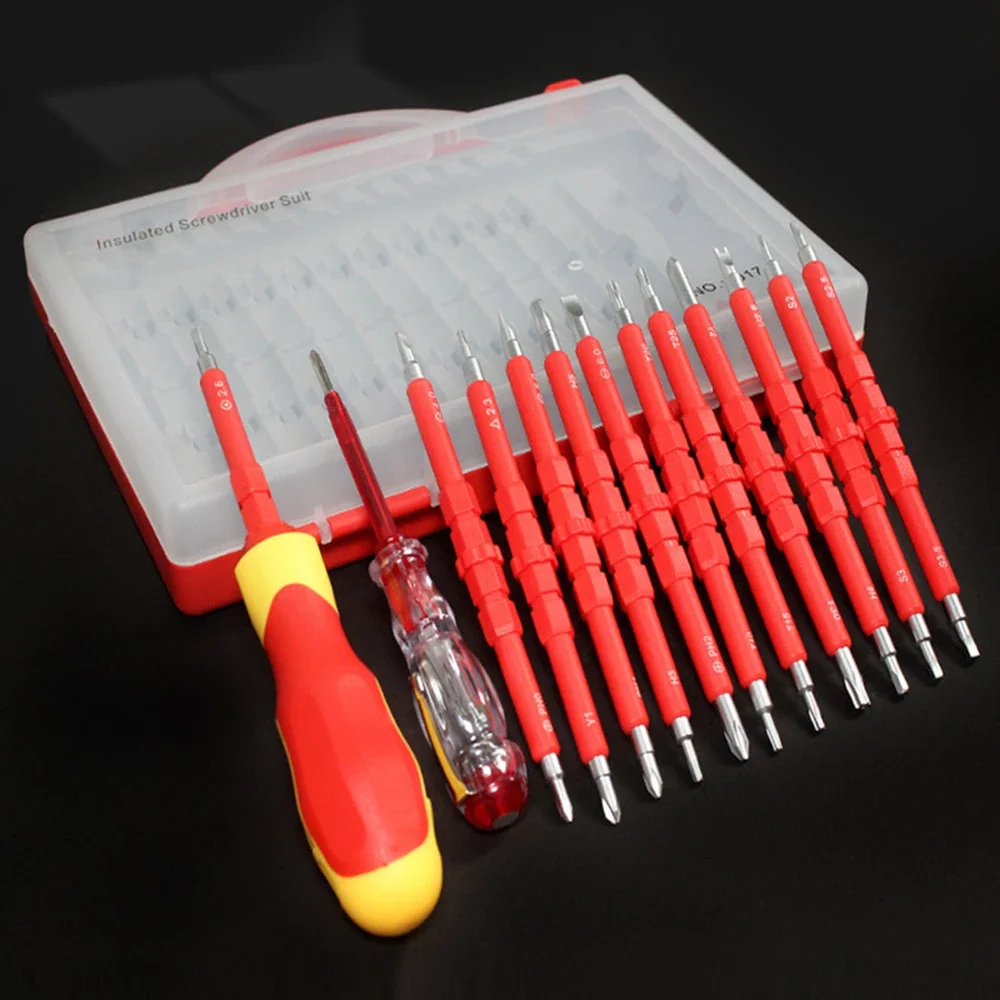 

1set Repair Tool Set Insulated Screwdriver Set 1000V with Magnetic Tip TPR Handle Electrician Soft-Grip Slotted Opening