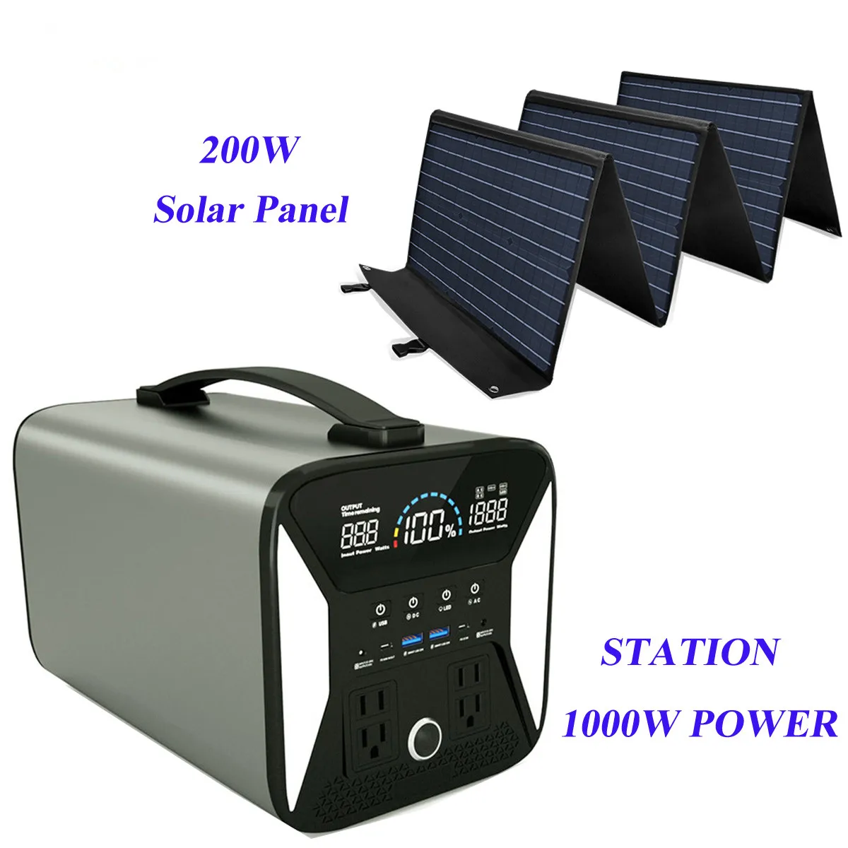 

1000W Lifepo4 Portable Solar Generator with 200W Solar Panel Extral Battery Power Station Camping Solar Energy Systems Complete
