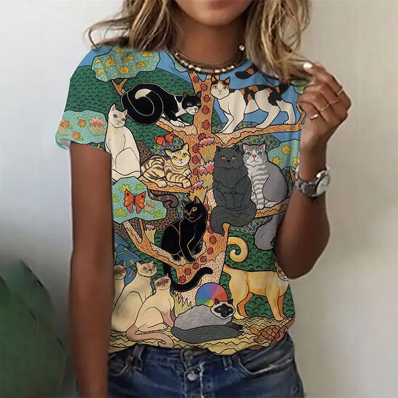 Summer Women's T-Shirt Vintage Cat Printed O-Neck Short Sleeve Femme Tees Casual Oversized Blouses Tshirt Top Mujer
Summer Women's T-Shirt Vintage Cat Printed O-Neck Short Sleeve Femme Tees Casual Oversized Blouses Tshirt Top Mujer