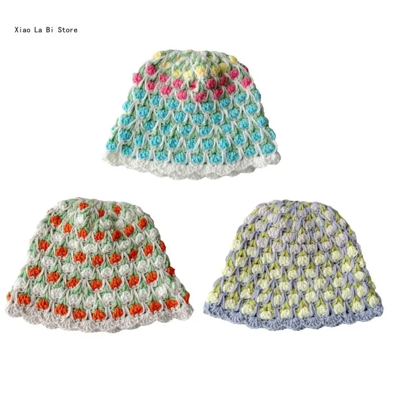 Woman Bucket Hat Crochet Tulips Pattern Fisherman Cap Breathable Hat Anti-Uv XXFD
Woman Bucket Hat Crochet Tulips Pattern Fisherman Cap Breathable Hat Anti-Uv XXFD
