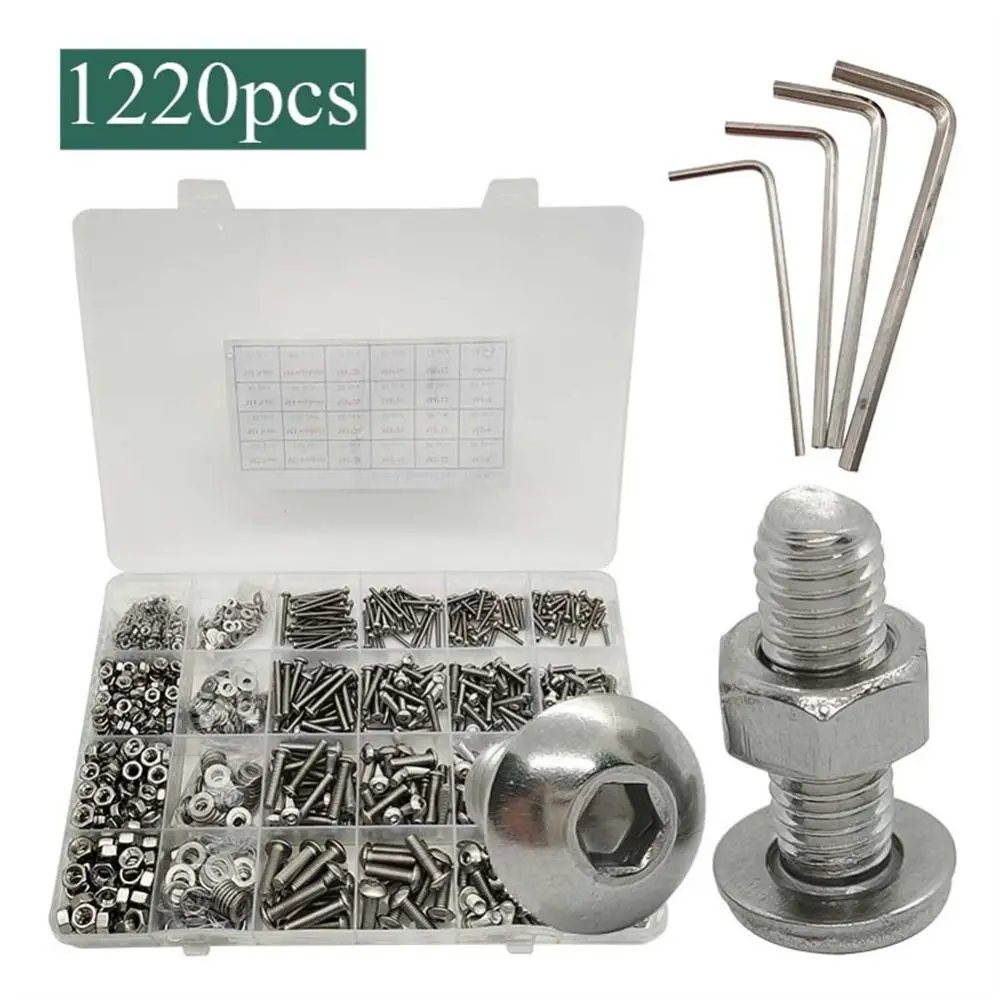 1220Pcs 304 Stainless Steel Washers Assortment Kit Internal Hex Drive Hex Button Head Screws Stainless Bolts and Nuts
1220Pcs 304 Stainless Steel Washers Assortment Kit Internal Hex Drive Hex Button Head Screws Stainless Bolts and Nuts