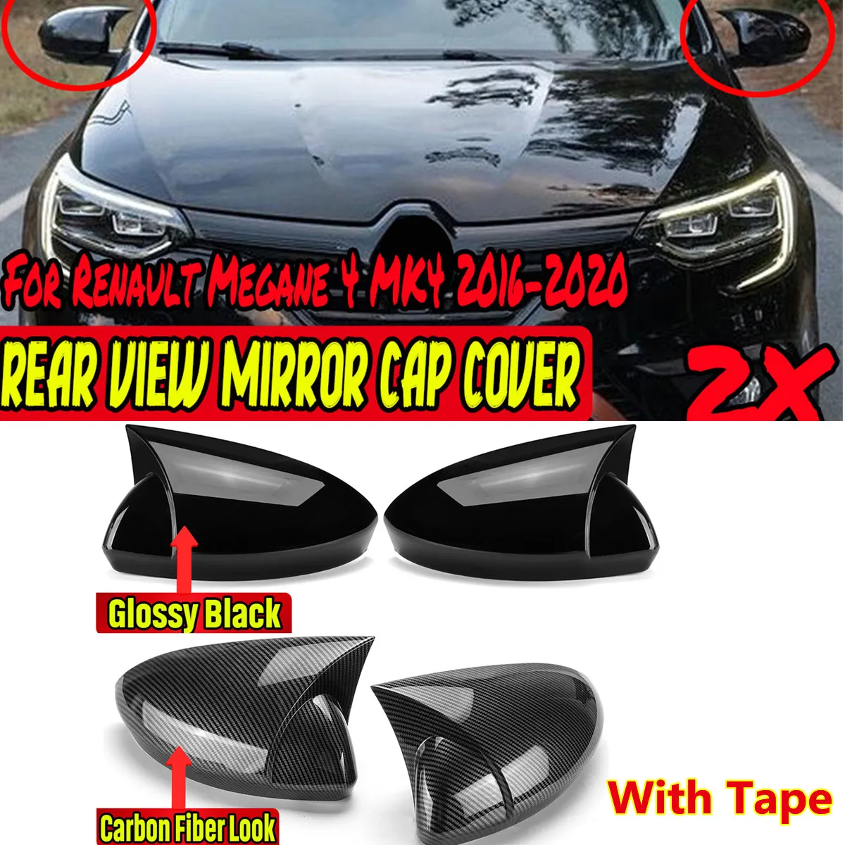 

Glossy Black/Carbon Fiber Car Side Wing Rearview Mirror Cover Cap For Renault Megane 4 MK4 2016-2020 Bat Rear View Mirror Cover