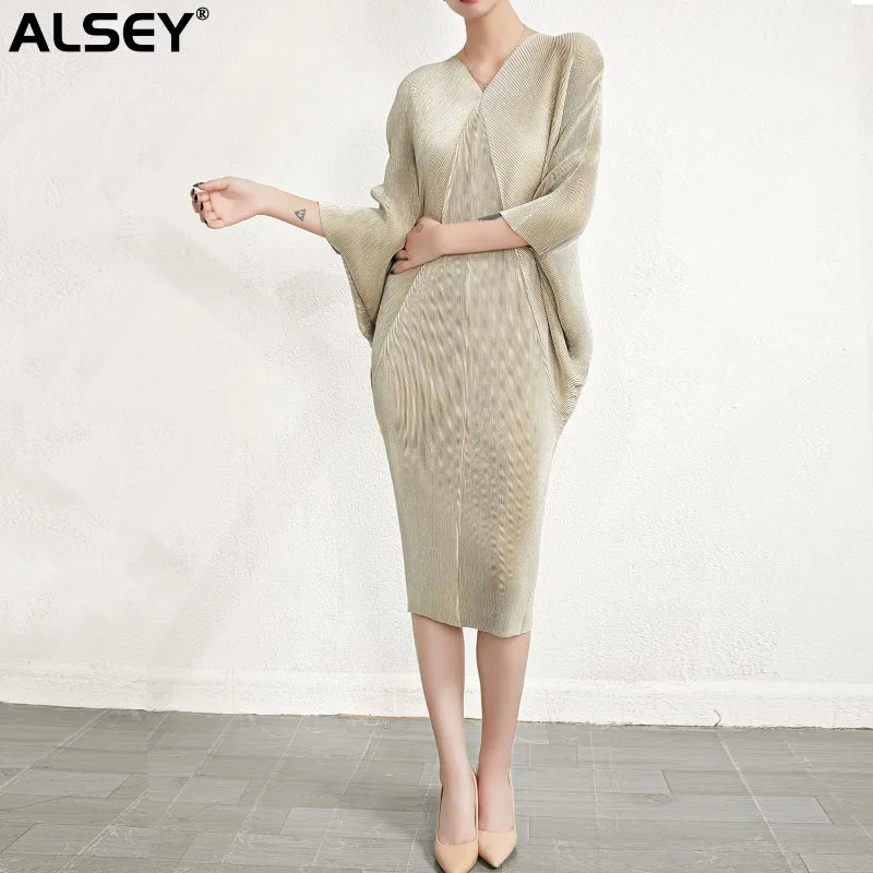 Платье ALSEY Miyake женское с V-образным вырезом, Осеннее длинное Смешанное легкое платье с оборками, с рукавом летучая мышь, для выпускного вечера
Платье ALSEY Miyake женское с V-образным вырезом, Осеннее длинное Смешанное легкое платье с оборками, с рукавом летучая мышь, для выпускного вечера