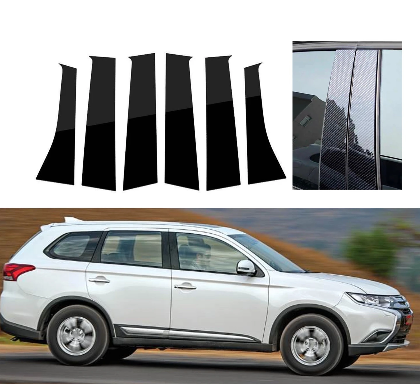 6 шт. глянцевые черные стойки для Mitsubishi Outlander 2013-2018 2019 2020 2021