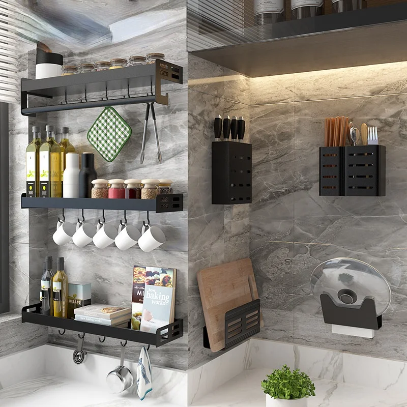 Kitchen Shelves Perforation-free Wall-mounted Seasoning Supplies Daquan Knife Holder Hanger Multifunctional Storage Rack 
Kitchen Shelves Perforation-free Wall-mounted Seasoning Supplies Daquan Knife Holder Hanger Multifunctional Storage Rack