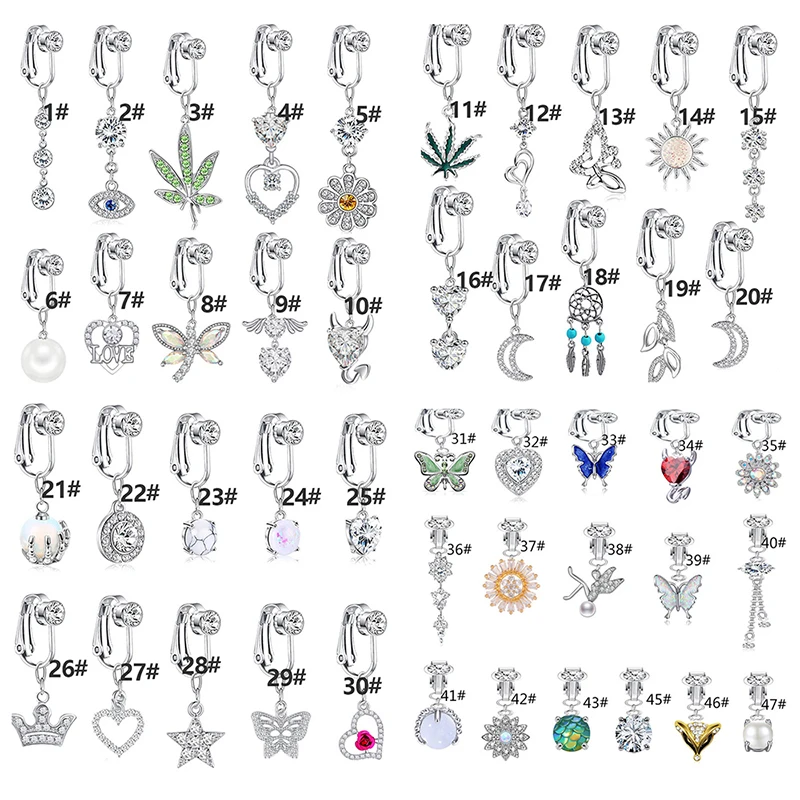 

Wholesale Fake Belly Ring Dangling Navel Rings Women Heart Moon Flower CZ Dangle Clip on Belly Button Rings Non Piercing Jewelry