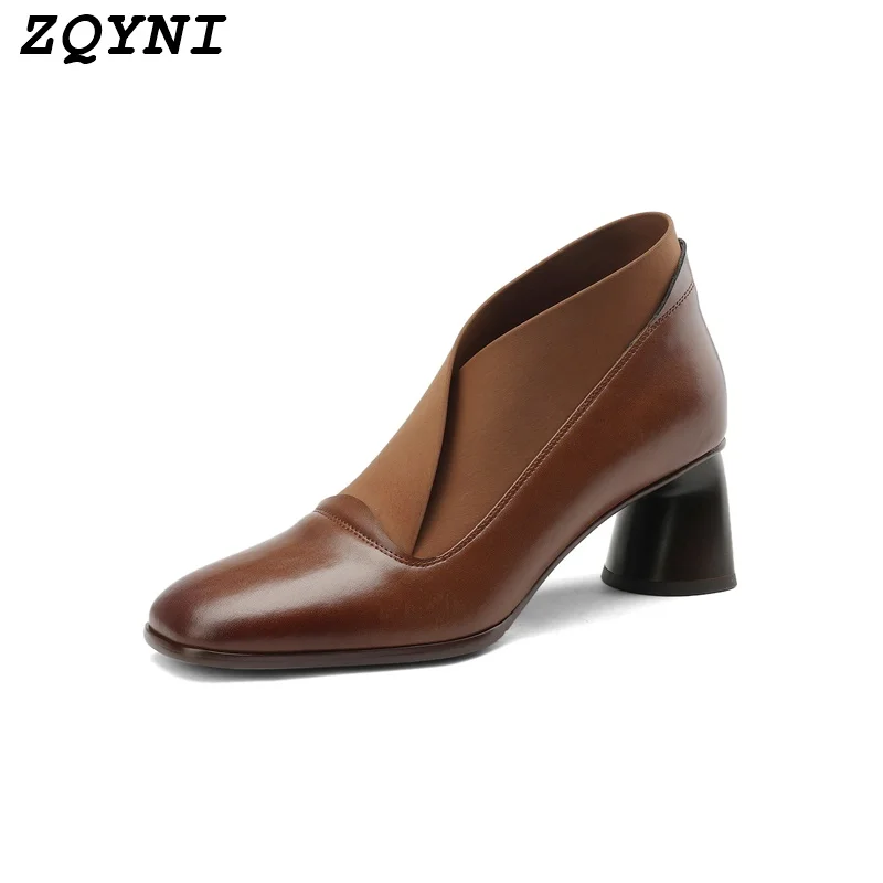 ZQYNI Women's High Heels Square Pointed Thick Sole Shoes Slip on Short Boots Autumn and Winter 34-40
ZQYNI Women's High Heels Square Pointed Thick Sole Shoes Slip on Short Boots Autumn and Winter 34-40