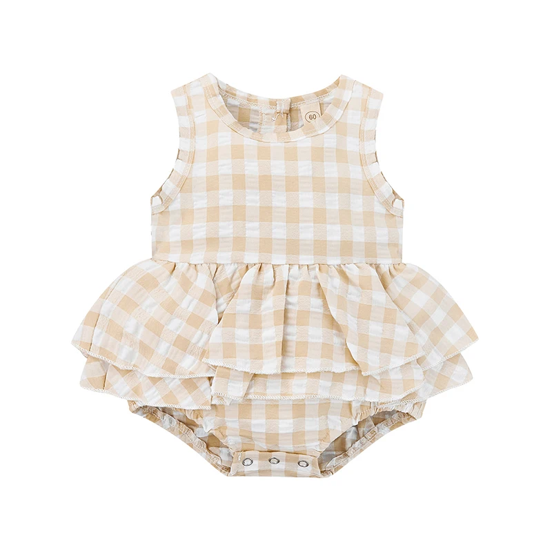 Baby Girls Romper Plaid Print Design Round Neck Sleeveless Design Ruffle Trim Bottom Snap Summer Jumpsuit
Baby Girls Romper Plaid Print Design Round Neck Sleeveless Design Ruffle Trim Bottom Snap Summer Jumpsuit