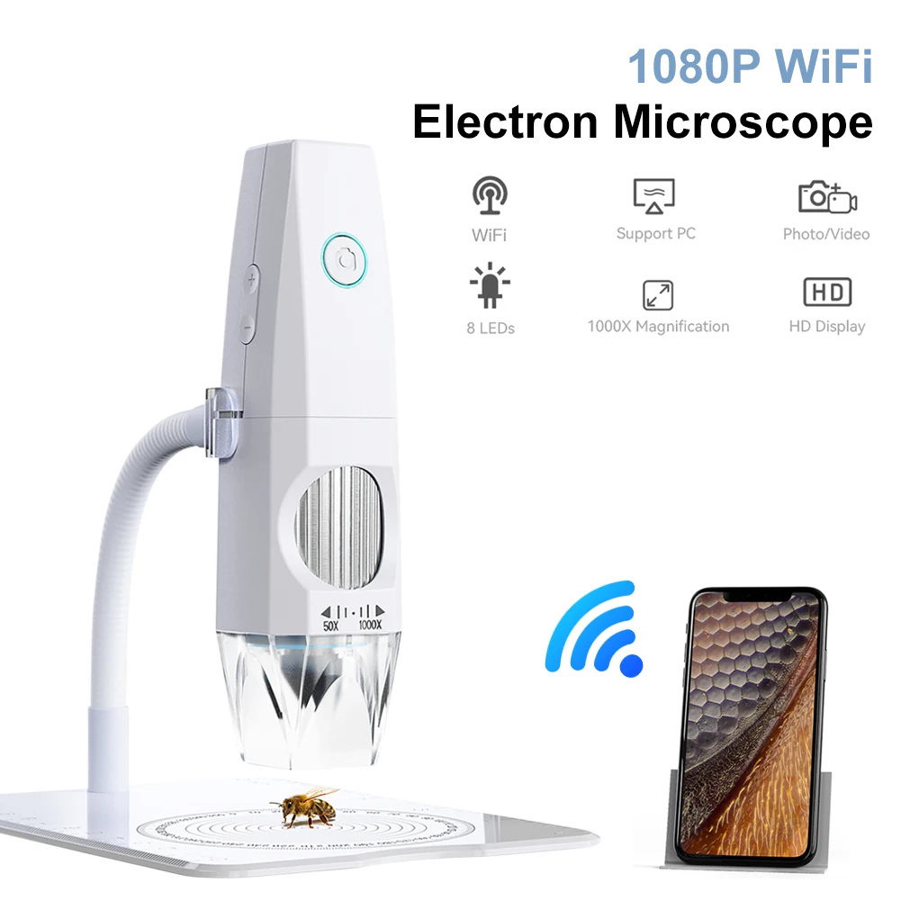 Portable 2MP 1080P Electron Microscop WiFi Electron Microscope USB Mobilephone Computer Connecting Microscope Photo Video Taking
Portable 2MP 1080P Electron Microscop WiFi Electron Microscope USB Mobilephone Computer Connecting Microscope Photo Video Taking