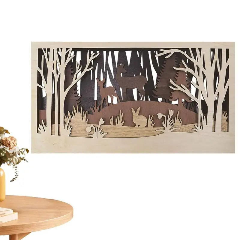 

Резной деревянный настенный Декор лесной многослойный деревянный полый резной дизайн и изысканные детали сильный декоративный эффект и 3D