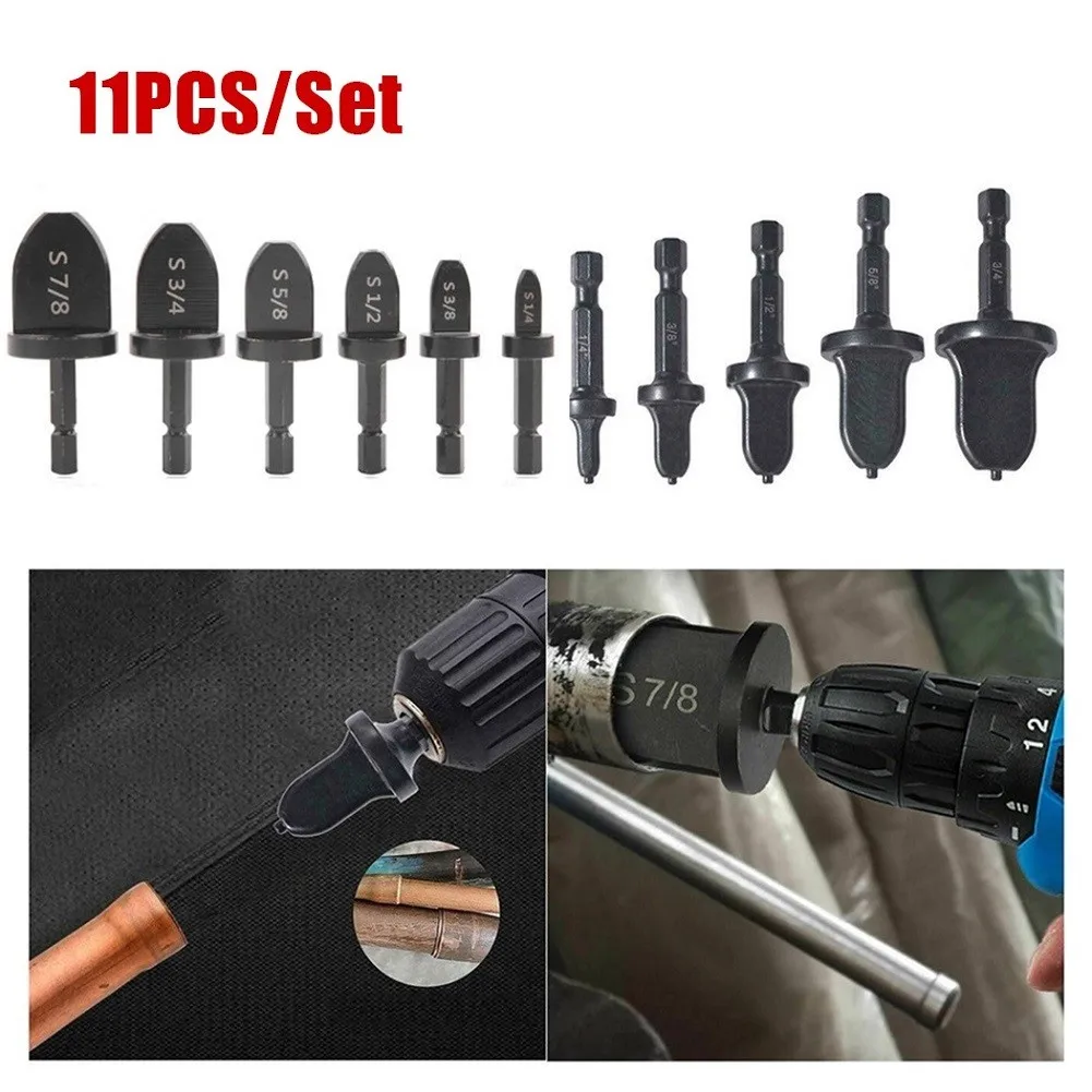 

11x Hex Shank Imperial Tube Expander Air Conditioner Pipe Swaging Electric Drill Flaring Tools 7/8" 3/4" 5/8" 1/2" 3/8" 1/4"