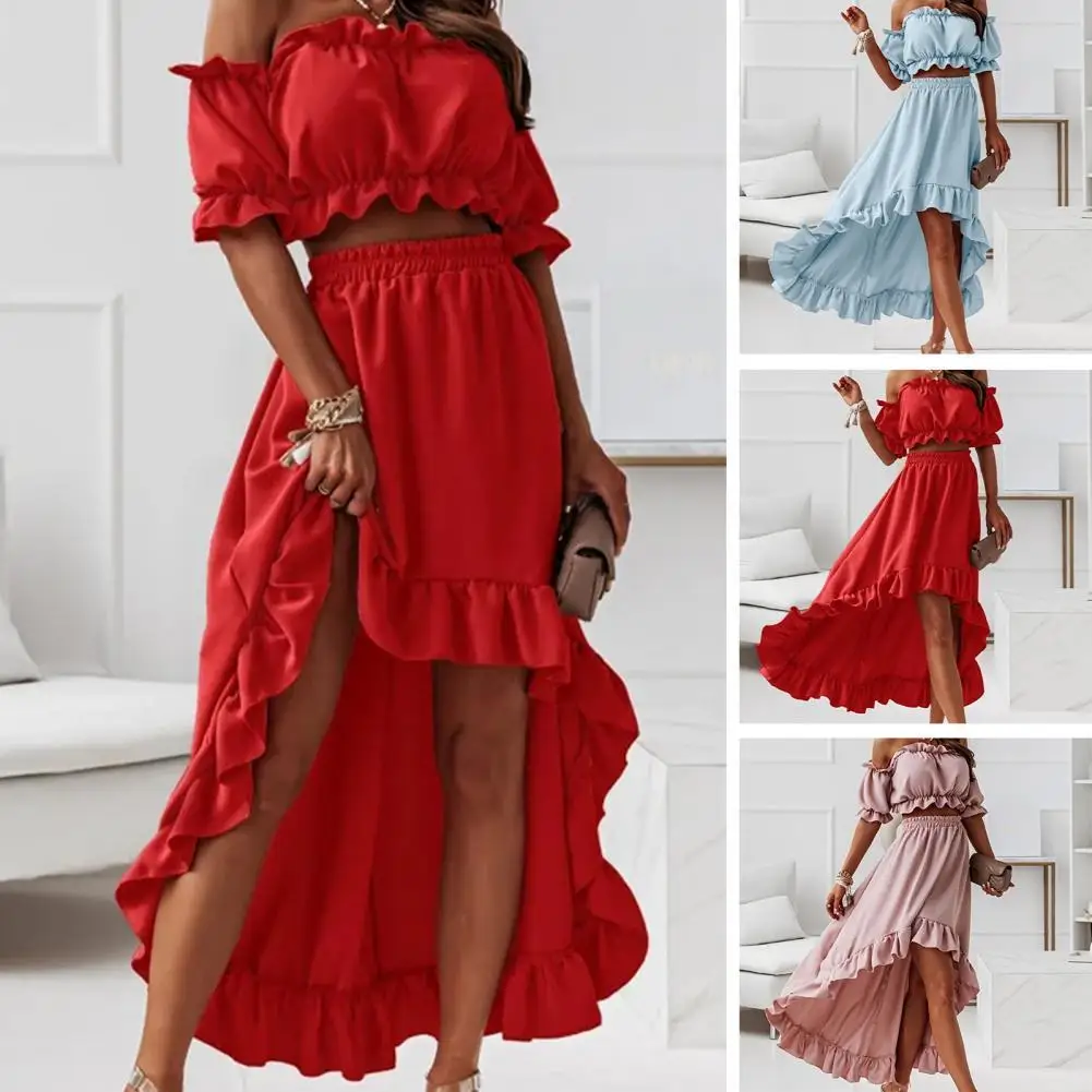 2022 Elegant Ruffled Backless Dress Sets Women Fashion Puff Sleeve Strapless Elastic Two Pieces Ladies Maxi Dresses Robe Femme
2022 Elegant Ruffled Backless Dress Sets Women Fashion Puff Sleeve Strapless Elastic Two Pieces Ladies Maxi Dresses Robe Femme