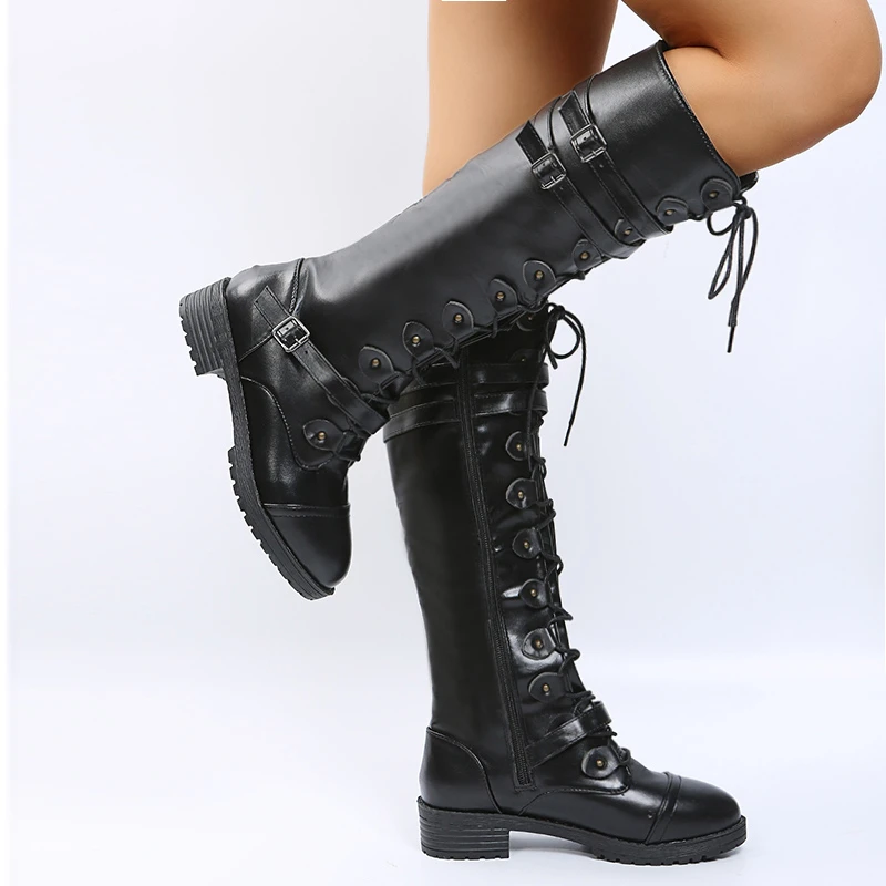 Chunky Platform Leather Knee High Boots Women Retro Punk Height Increasing Long Boots Woman Lace Up Booties Winter Botas Mujer
Chunky Platform Leather Knee High Boots Women Retro Punk Height Increasing Long Boots Woman Lace Up Booties Winter Botas Mujer