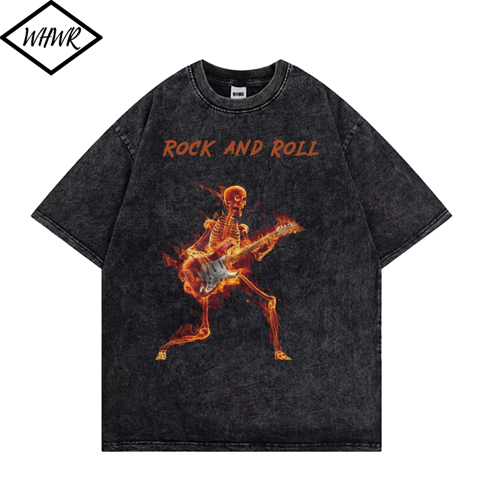 WHWR Wash Cotton Retro T Shirt ROCK AND ROLL Skull Graphic Printed Men T-shirt Y2K Hip Hop High Street Tops for Men Summer Tees
WHWR Wash Cotton Retro T Shirt ROCK AND ROLL Skull Graphic Printed Men T-shirt Y2K Hip Hop High Street Tops for Men Summer Tees
