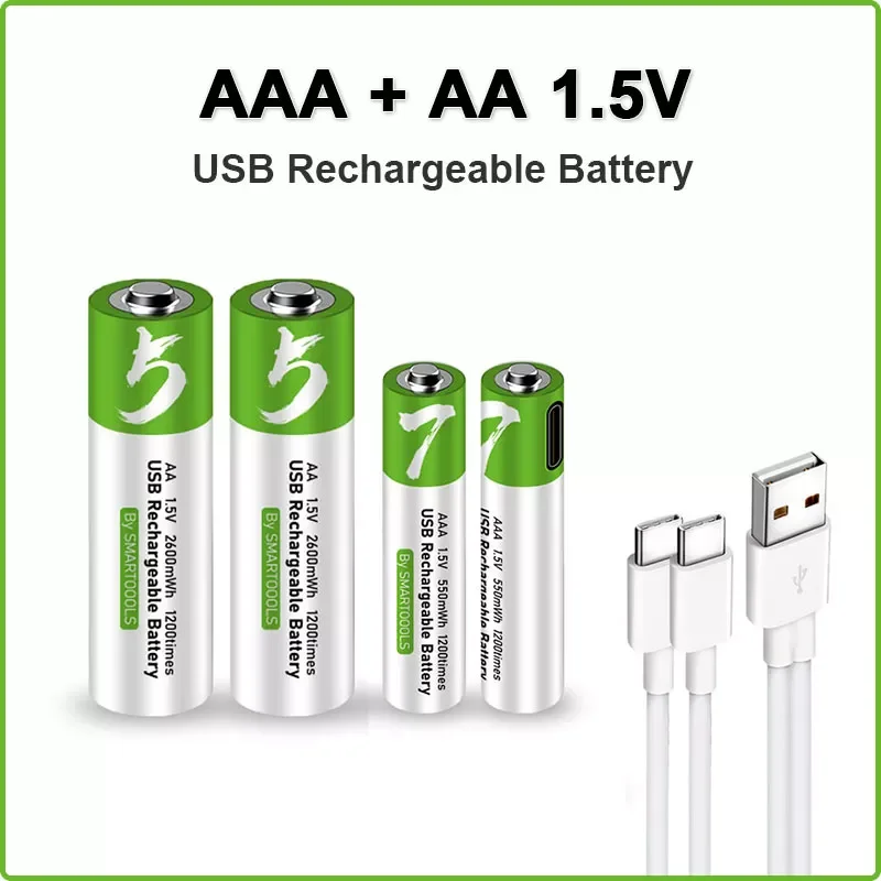 AA + AAA USB Rechargeable battery 1.5V AA 2600mWh/AAA 550mWh li-ion batteries for toys watch MP3 player thermometer+TYPE-C Cable
AA + AAA USB Rechargeable battery 1.5V AA 2600mWh/AAA 550mWh li-ion batteries for toys watch MP3 player thermometer+TYPE-C Cable