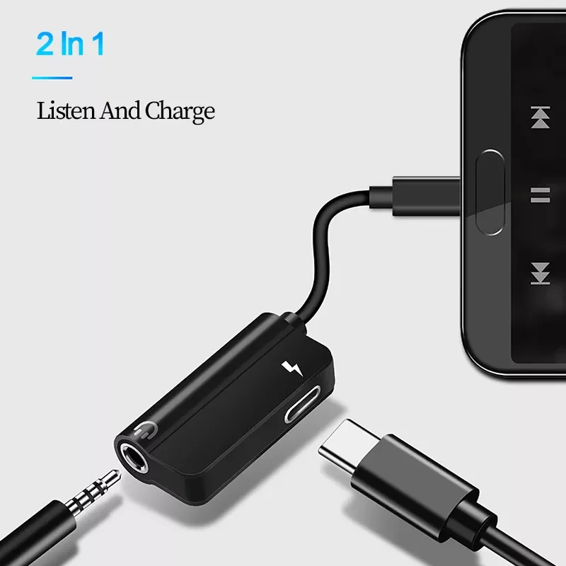 2 in 1 Dual Port USB Type C To 3.5 MM Earphone Adapter Charging USB C Converter Cable
2 in 1 Dual Port USB Type C To 3.5 MM Earphone Adapter Charging USB C Converter Cable