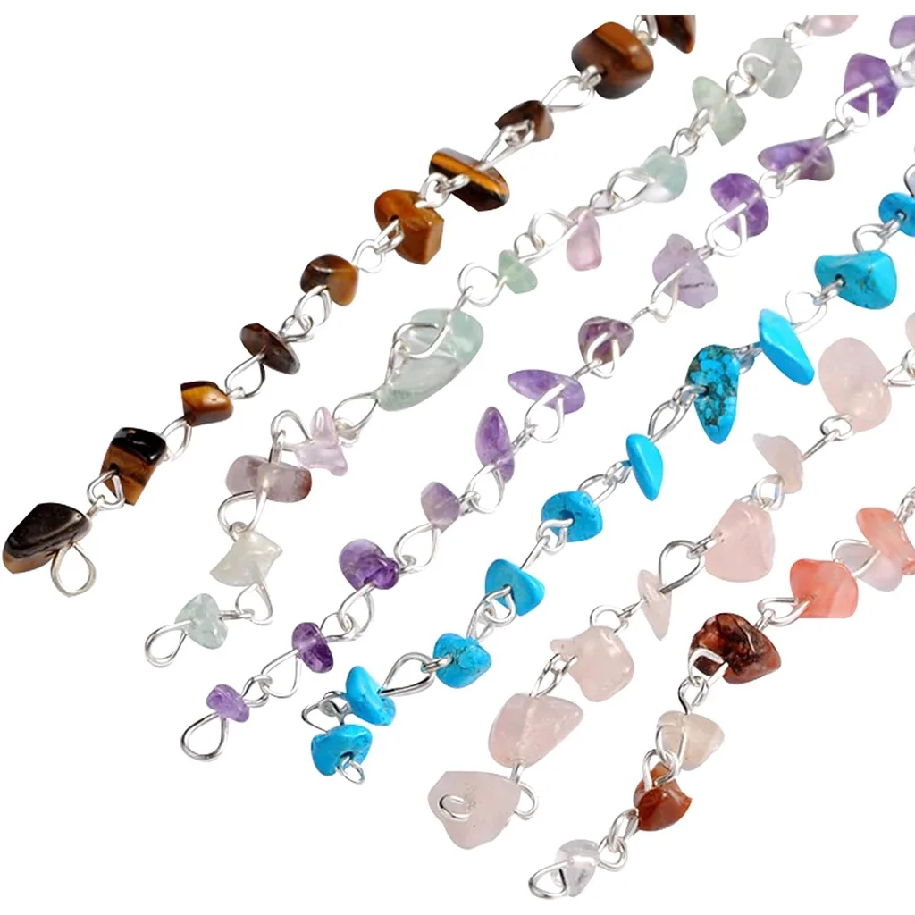 5 Strands 3.3 Feet Mixed Irregular Gemtone Beads Chains with Silver Iron Pearl Chains for DIY Waist Bracelets Necklace
5 Strands 3.3 Feet Mixed Irregular Gemtone Beads Chains with Silver Iron Pearl Chains for DIY Waist Bracelets Necklace