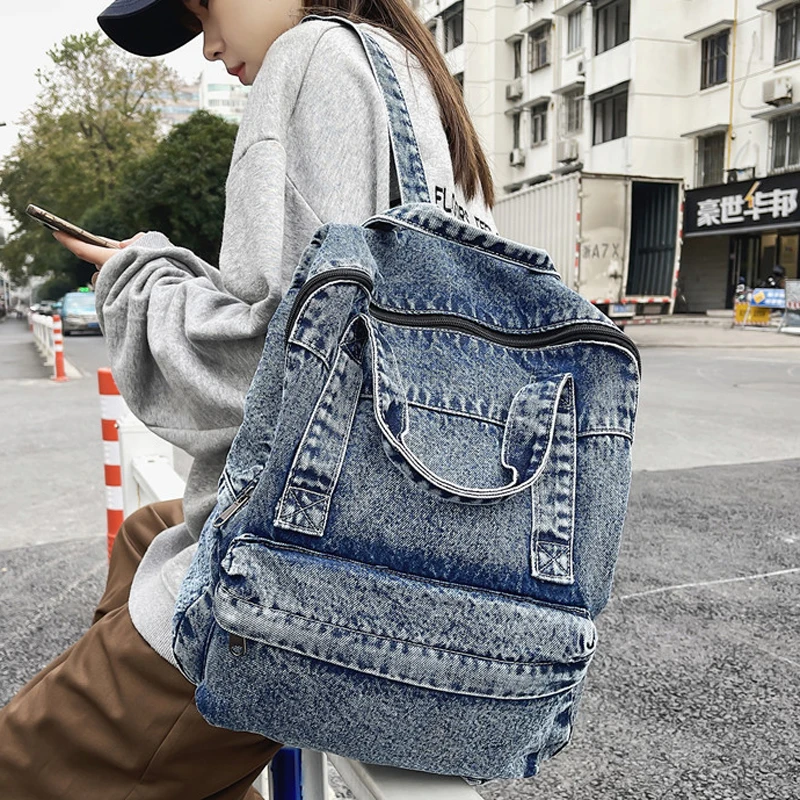 

New Denim Women Backpack Retro Travel Bagpack Large Capacity Backbag College Student School Bags For Teenager Girls Rugtas